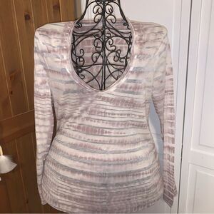 CALVIN KLEIN Blush Pink & Taupe Tie-Dye Stripe Long Sleeve Top - Size M